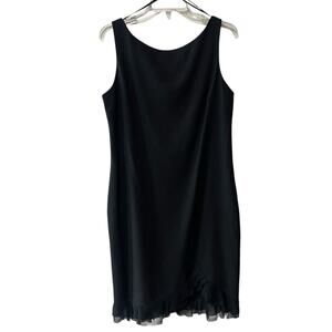 Talbots Shift Dress Chiffon Hem Trim Back V Neck Zip with Jeweled Detail 14 P